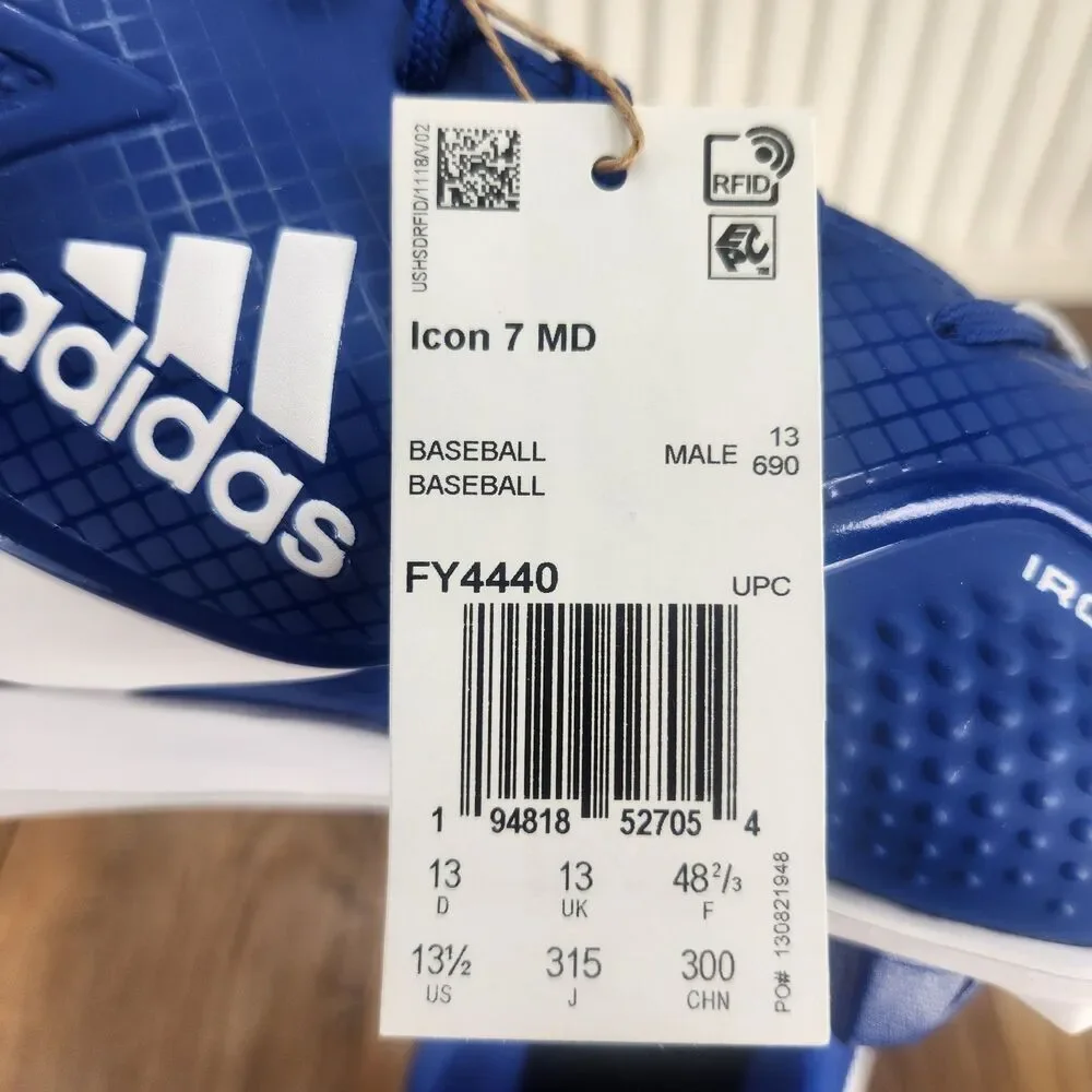 Adidas Icon 7 MD Low Mens Size 13.5 Blue White TPU Molded Baseball Cleats FY4440